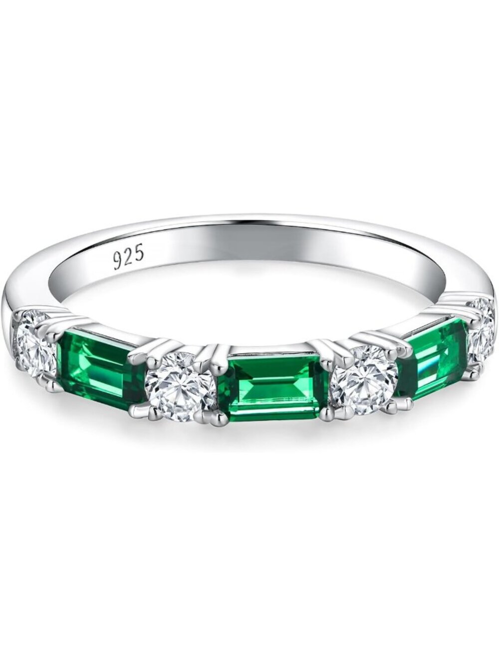 Stackable Half Eternity Band Ring - Sterling Silver with Sapphire, Ruby, Emerald